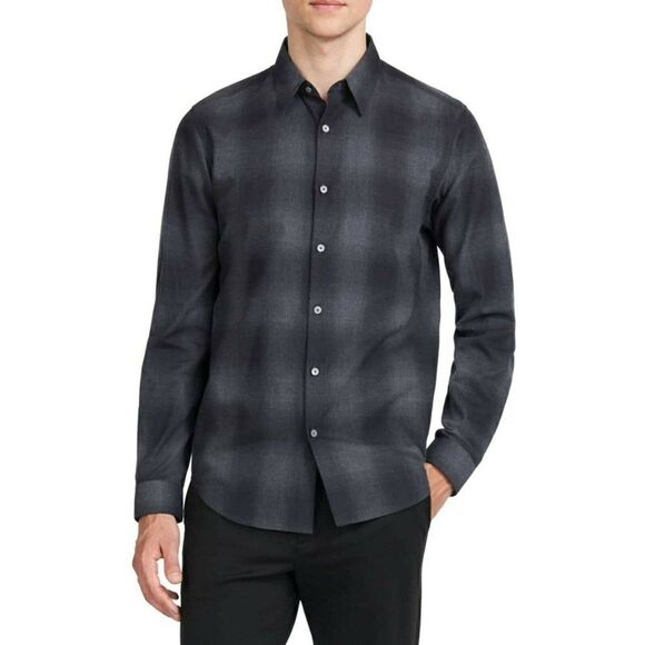 THEORY Men's Irving - S M L XL -Flannel Check Sport Shirt - Charcoal Check